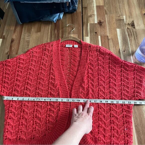 Plus Size Coral Open Cardigan Tangerine Tomato Open Weave Size 22/24W - Picture 4 of 7